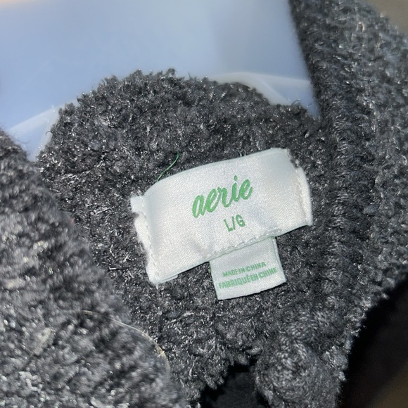 Aerie Sherpa Quarter Zip Coat Grey Sz Large - Picture 4 of 4